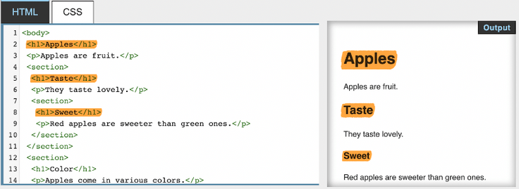 HTML5에서 중복된 heading 태그 사용시 렌더링